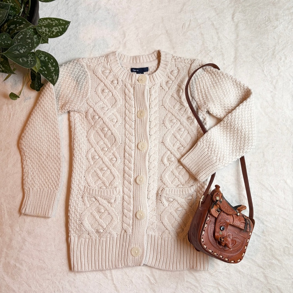 GAP Kids Cream Chunky Knit Cardigan Sweater